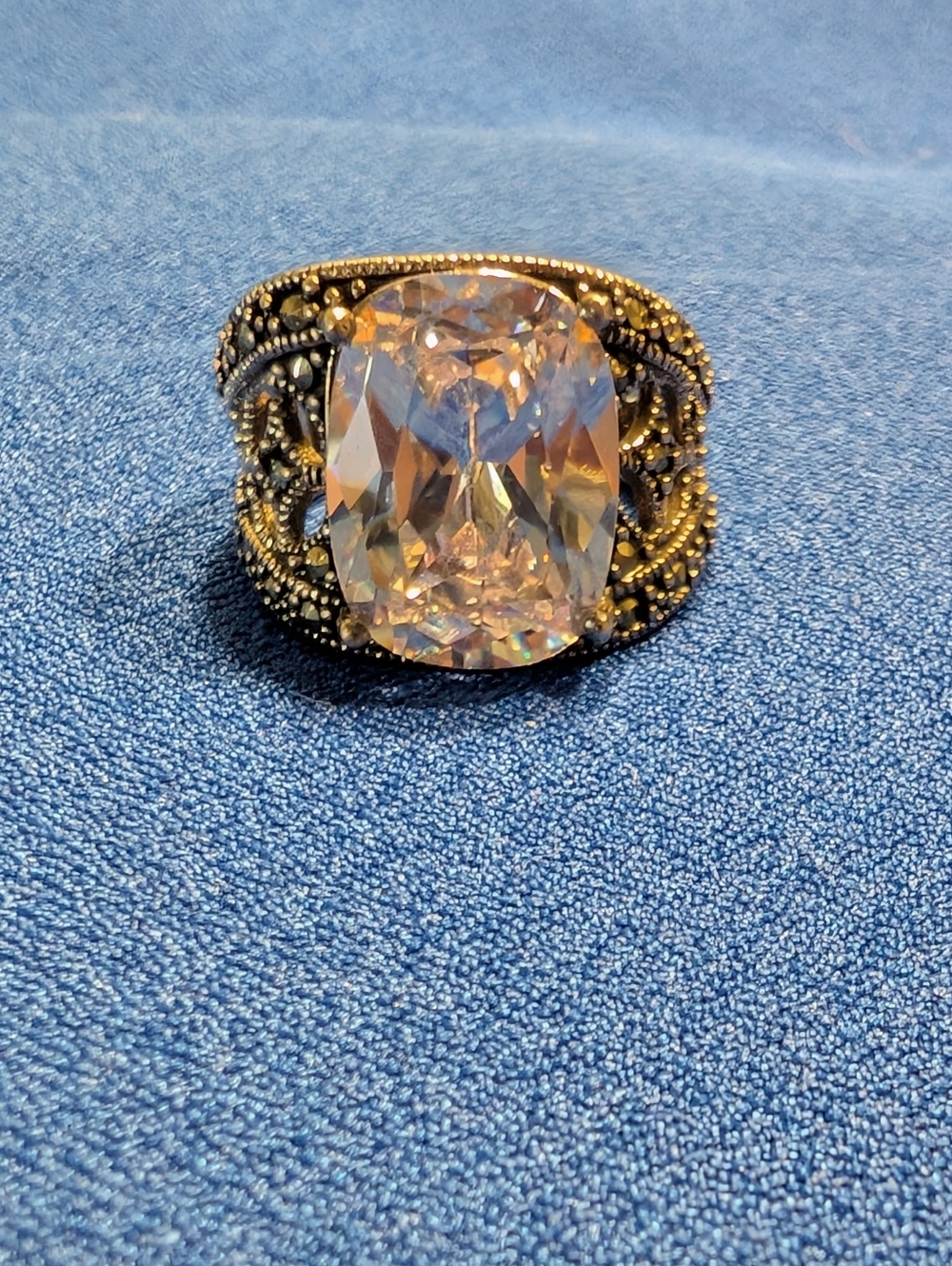 Cushion-Cut Cocktail Ring with Marcasite Band - Size 7
